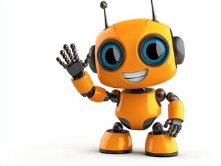 Obraz premium Cheerful Friendly Cartoon Robot Character Waving with a Smile