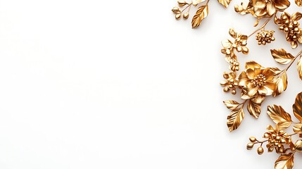 Golden Floral Branches on White Background