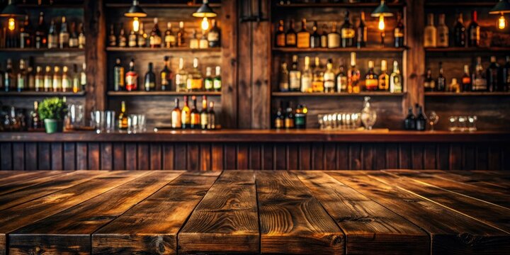 Dark wooden bar background with a subtle distressed texture, showcasing a rich, warm tone and an inviting atmosphere, warm, dark