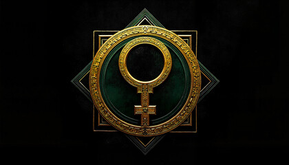 Gold Female Symbol in Ornate Geometric Frame [with copy space]