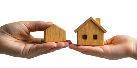 Hand of mother house model in hand to daughter model house passed from one hand to another