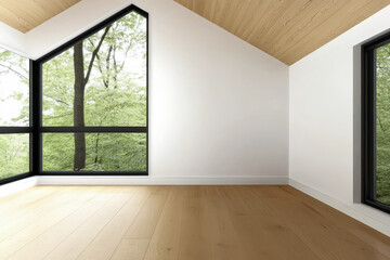 Obraz premium Modern interior design with large windows showcasing a natural view in a cozy room