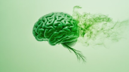 Fototapeta premium Abstract green brain with smoke effects on a light background