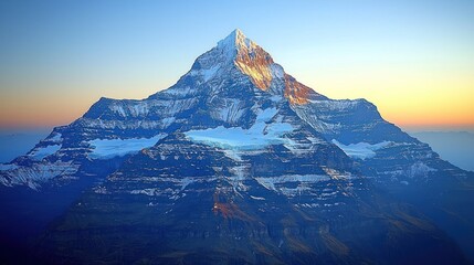 Majestic Snowcapped Mountain Peak at Sunrise, Alpine Scenery with Glacier