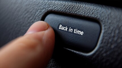 Black "Back in time" button on texture. Perfect for nostalgia and historical themes.