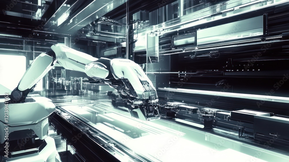 Aufkleber futuristic robotic arm in a modern factory setting