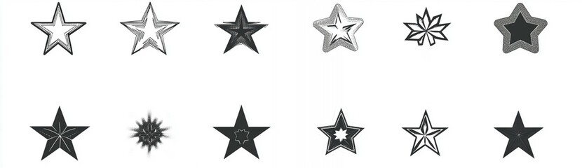 Obraz premium Various Black and White Star Shapes Graphic Design Elements set art icon line stars icons lines