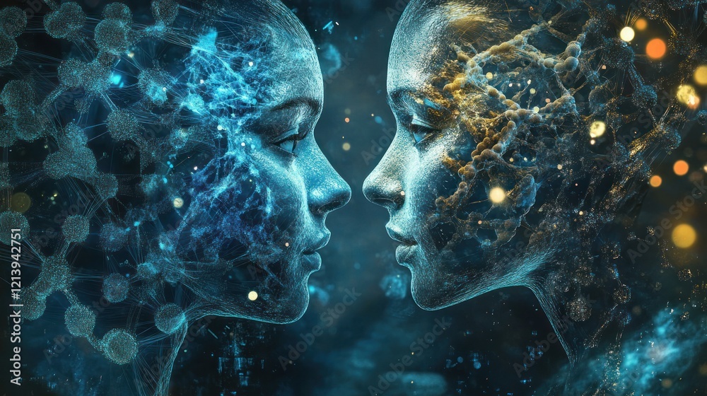 Poster Two Digital Faces Connected by Neural Networks