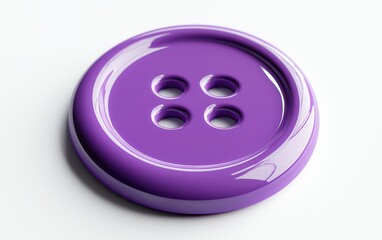 A close-up of a purple button with a modern design on a clean white background.