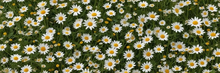 Fototapeta premium Vibrant wild chamomile and oxeye daisy meadow pattern, floral, vibrant, wildflowers, oxeye daisy