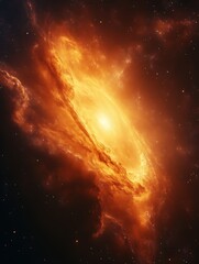 Obraz premium Fiery cosmic nebula with bright core.