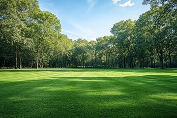 Fototapeta premium Vibrant green grass field with no people or objects, offering a clean and natural backdrop for creative projects and promotional materials.
