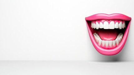 Naklejka premium Whimsical pink mouth with bright white teeth on a minimalist background