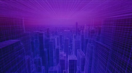 Digital city skyline, grid, futuristic, purple, sunrise, network, data, background, technology, presentation