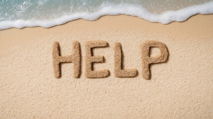 Fototapeta premium SOS on the Beach: An urgent message, 