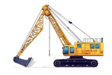 Crawler Crane isolated on white background. Crane icon. Heavy Machinery isolated on white. Construction Crane. Crawler Crane Design Element. Crane Vehicle Isolated for Designers.	