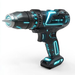 Futuristic cordless drill with glowing blue accents