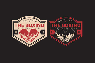 boxing gloves fight gear retro badge logo vector design collection set for boxing, fighter, martial art sport club. boxing mitts boxer equipment vintage illustration element design.