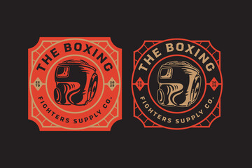 boxing headgear protection retro badge logo vector design collection set for boxing, fighter, martial art sport. boxing helmet head protection fight gear vintage illustration element designs