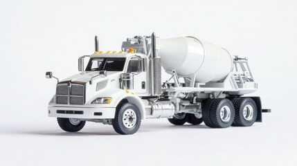 White cement mixer truck model on white background