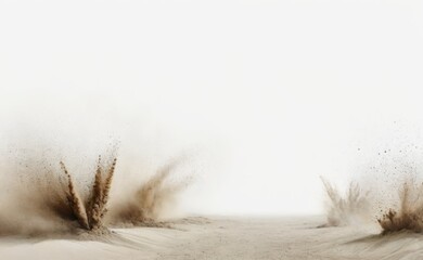 Fototapeta premium A powerful explosion captured in mid-air, with a cloud of brown dust and debris erupting outwards.