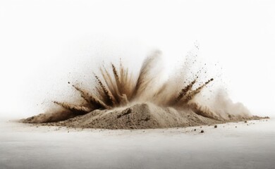 A powerful explosion captured in mid-air, with a cloud of brown dust and debris erupting outwards.