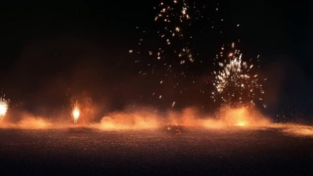 Scene of sparkling fire light, smooth repeating motion for background video animation.