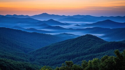 Obraz premium Majestic Sunrise Over Blue Ridge Mountain Ranges