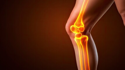Anatomical illustration of a glowing knee joint