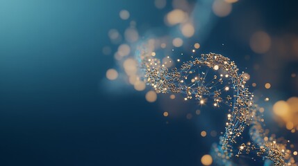 Transparent DNA helix formed by radiant particles suspended against a calm blue background illustrating biotechnology