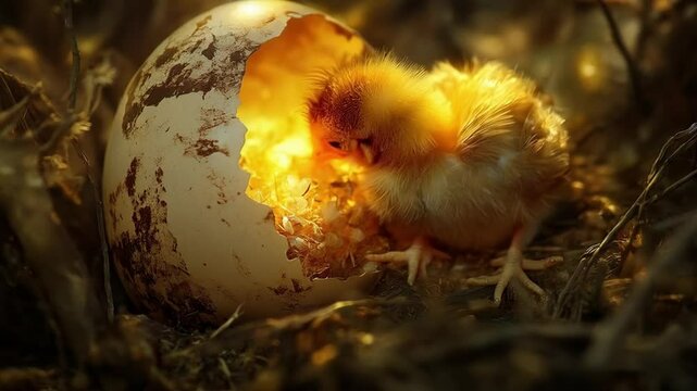Scene of chicks out of the shell, smooth repeating motion for background video animation.