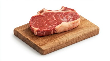 Fototapeta premium Raw Beef Steak on Rustic Wooden Board, Close-up Food Photography