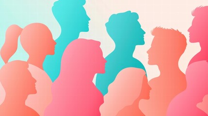 Colourful Silhouette Group Diversity Colorful silhouettes of people from different cultures and backgrounds.