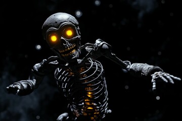 A dark skeleton figure with glowing eyes and teeth.