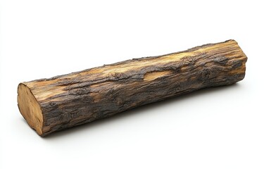 Single, rustic, brown wood log isolated on white.