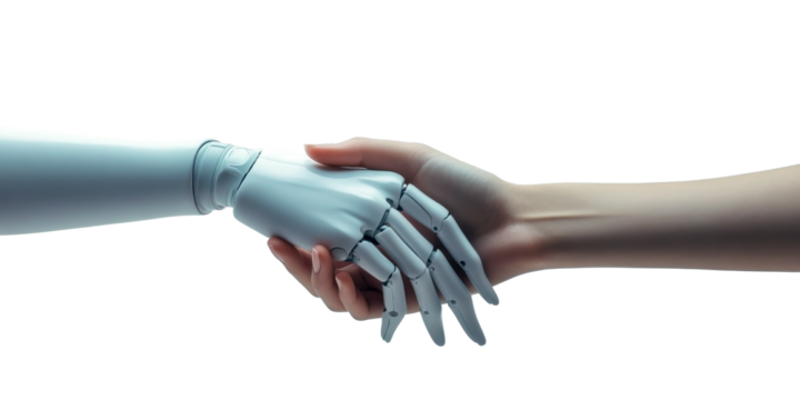 Handshake between human and robot, isolated background