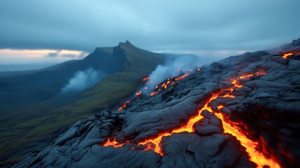 Iceland Volcano Eruption Lava Flow Dramatic Landscape Sunset