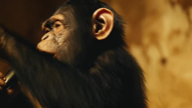 Scene of cute chimpanzee singing , smooth repeating motion for background video animation.