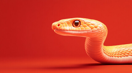 Fototapeta premium Close-up of a vibrant orange snake with glossy scales against a red background creating a striking and bold reptile portrait with intense contrast 