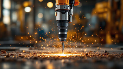 Perforator Creating Sparks on a Work Surface with Industrial Vibe