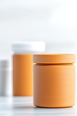 Minimalist jars in soft focus, showcasing warm tones and modern