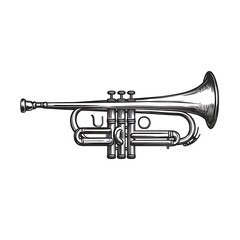 Naklejka premium Vintage Trumpet Illustration, Musical Instrument Drawing, Vector Art for Music Design