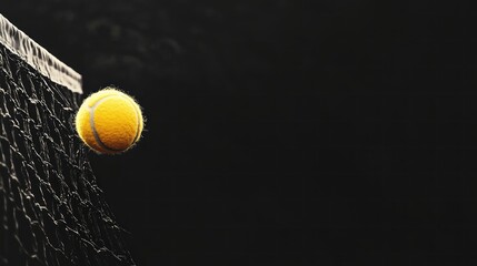 Tennis ball night court net impact dark background