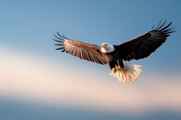 Obraz premium Majestic eagle soars through vibrant sky, showcasing powerful wi