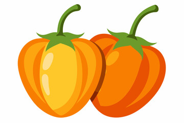 Two orange habanero peppers isolated on white background.