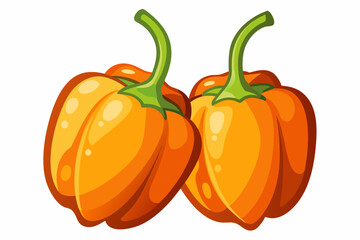 Two orange habanero peppers isolated on white background.