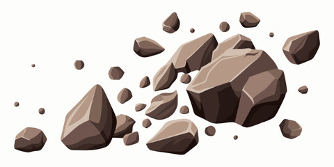 Falling rocks isolated on  white background. Dynamic Falling Rocks Illustration – AI-Ready Design for Geological and Creative Projects.