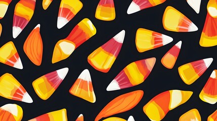 Obraz premium Colorful Candy Corn Pattern on Black Background