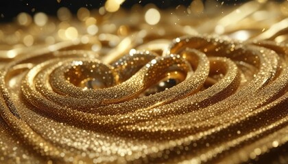 Fototapeta premium Close-up of glossy gold glitter swirling design, twirl, elegant