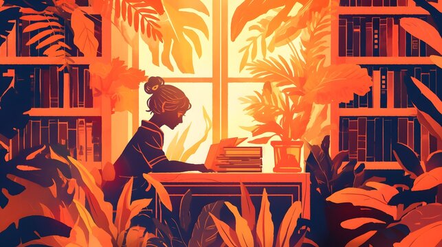 Paper-cut illustration of a summer reading challenge at the library.